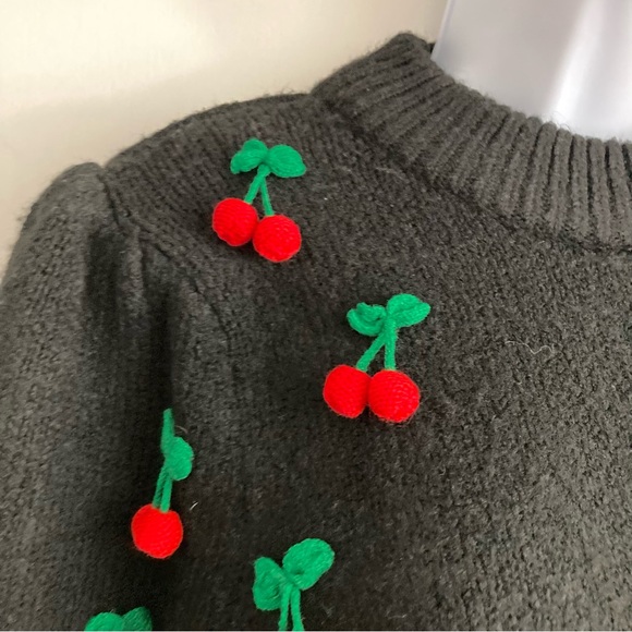 Farm Rio Black Cherry Adorned Crewneck Pullover Sweater, Sz M *See Description* - Picture 7 of 16